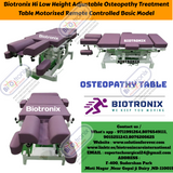 Biotronix Hi Low Height Adjustable Osteopathy Treatment Table Motorized Remote Controlled Basic Model used in Physiotherapy and Rehabilitation Make in India