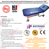 Biotronix Hi Low Height Adjustable Treatment Table/Manipulation Couch/Examination Table Motorized ( Electrical ) 2 fold ( Section )Remote Controlled Basic Model Single Function ( Hi Low ) used in Physiotherapy and Rehabilitation Make in India