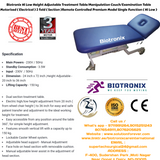 Biotronix Hi Low Height Adjustable Treatment Table/Manipulation Couch/Examination Table Motorized ( Electrical ) 2 fold ( Section )Remote Controlled Basic Model Single Function ( Hi Low ) used in Physiotherapy and Rehabilitation Make in India