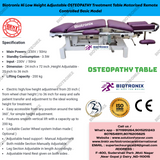 Biotronix Hi Low Height Adjustable Osteopathy Treatment Table Motorized Remote Controlled Basic Model used in Physiotherapy and Rehabilitation Make in India