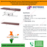 Biotronix Hi Low Height Adjustable Treatment Table/Manipulation Couch/Examination Table Motorized ( Electrical ) Single Section )Remote Controlled Super Basic Model Single Function ( Hi Low Height Adjustment used in Physiotherapy and Rehabilitation