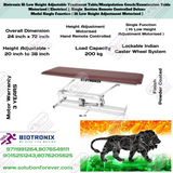 Biotronix Hi Low Height Adjustable Treatment Table/Manipulation Couch/Examination Table Motorized ( Electrical ) Single Section )Remote Controlled Super Basic Model Single Function ( Hi Low Height Adjustment used in Physiotherapy and Rehabilitation