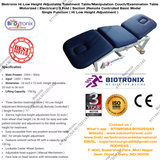 Biotronix Hi Low Height Adjustable Treatment Table/Manipulation Couch/Examination Table Motorized ( Electrical ) 3 Fold ( Section )Remote Controlled Basic Model Single Function ( Hi Low Height Adjustment ) used in Physiotherapy and Rehabilitation