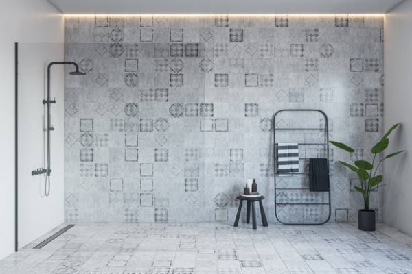 Elegant kitchen backsplash featuring heat-toned Laterem handcrafted ceramic tiles